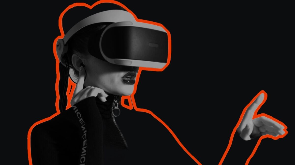 A futuristic woman in a VR headset.