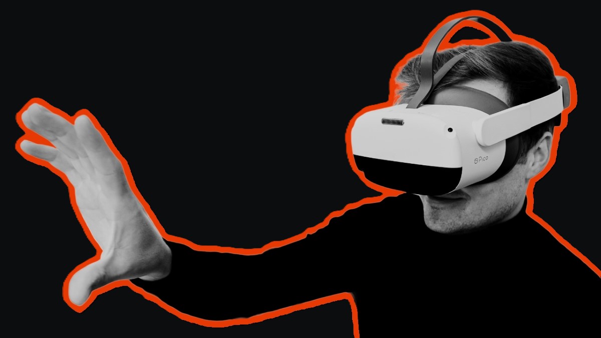 A man reaching for big tits in VR.